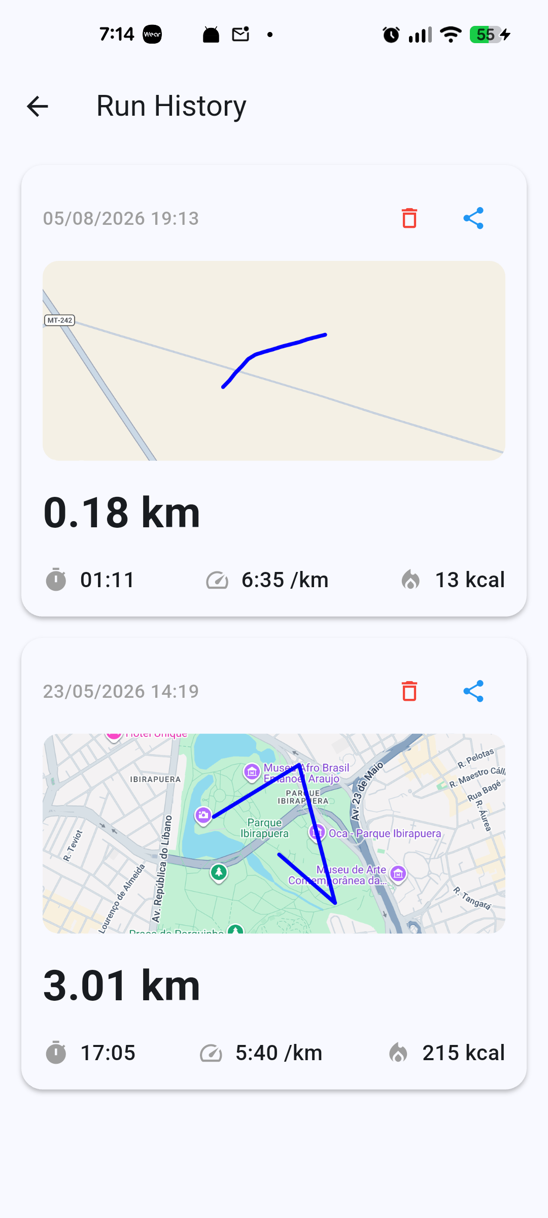 Histórico de Corrida